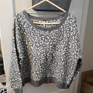 Free People Charcoal and Ivory Leopard Sweater